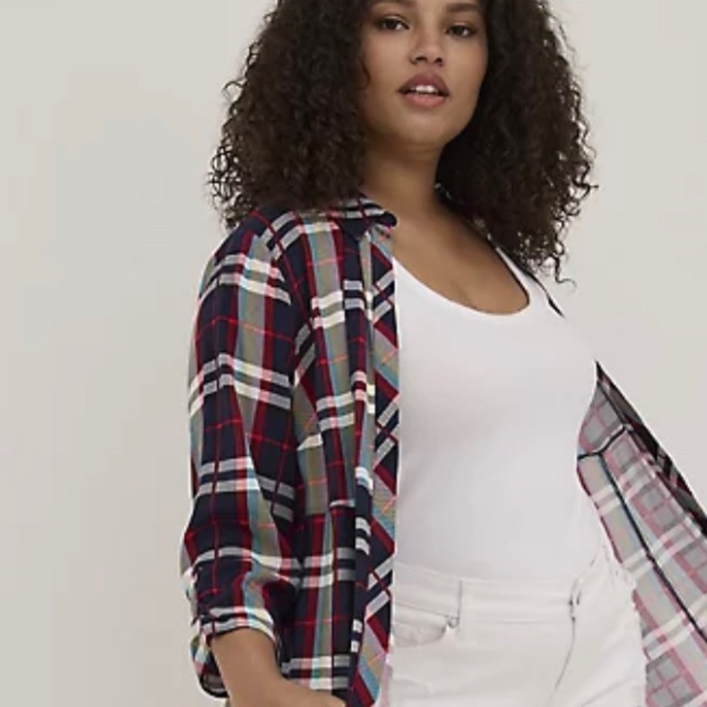 Torrid Maxi Kimono Challis Plaid Red & Blue Size 1 NWT